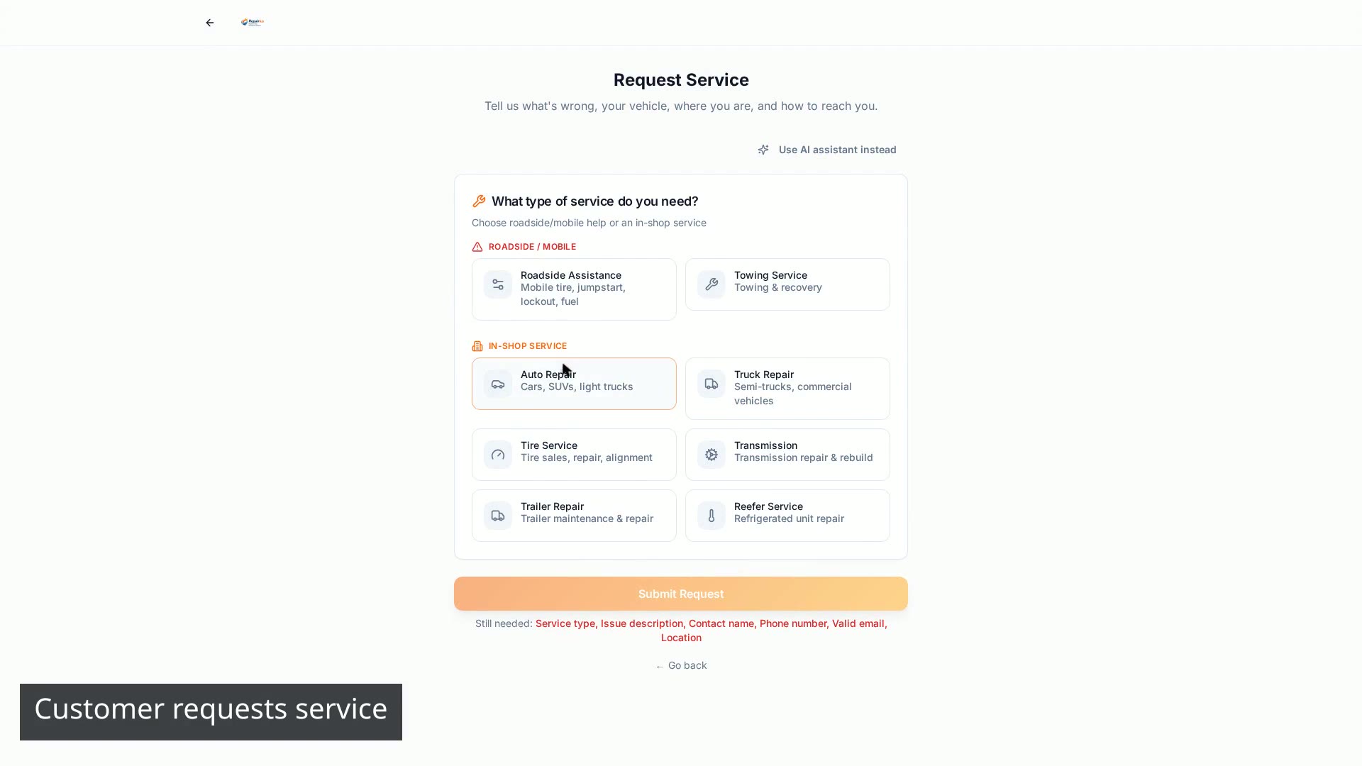 Repairius Full Product Demo — Customer Request to Paid Invoice