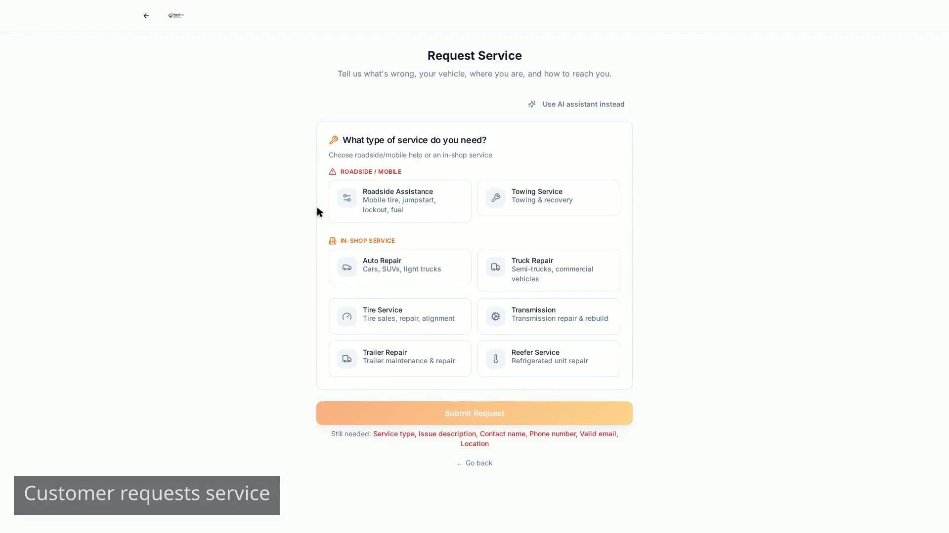 Customer Service Request to Shop Marketplace